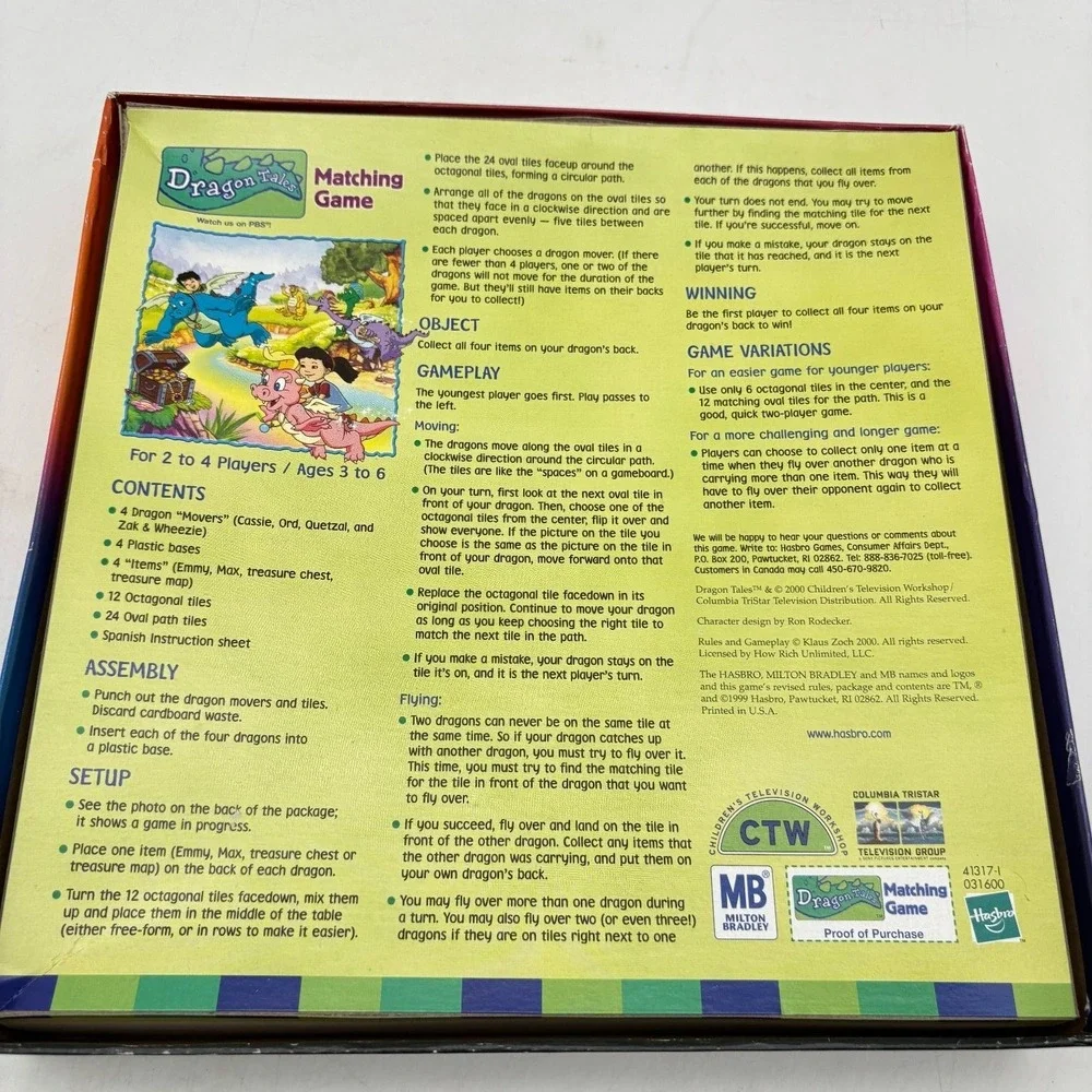 Dragon Tales Matching Game Milton Bradley Hasbro PBS Kids Vintage 99% COMPLETE